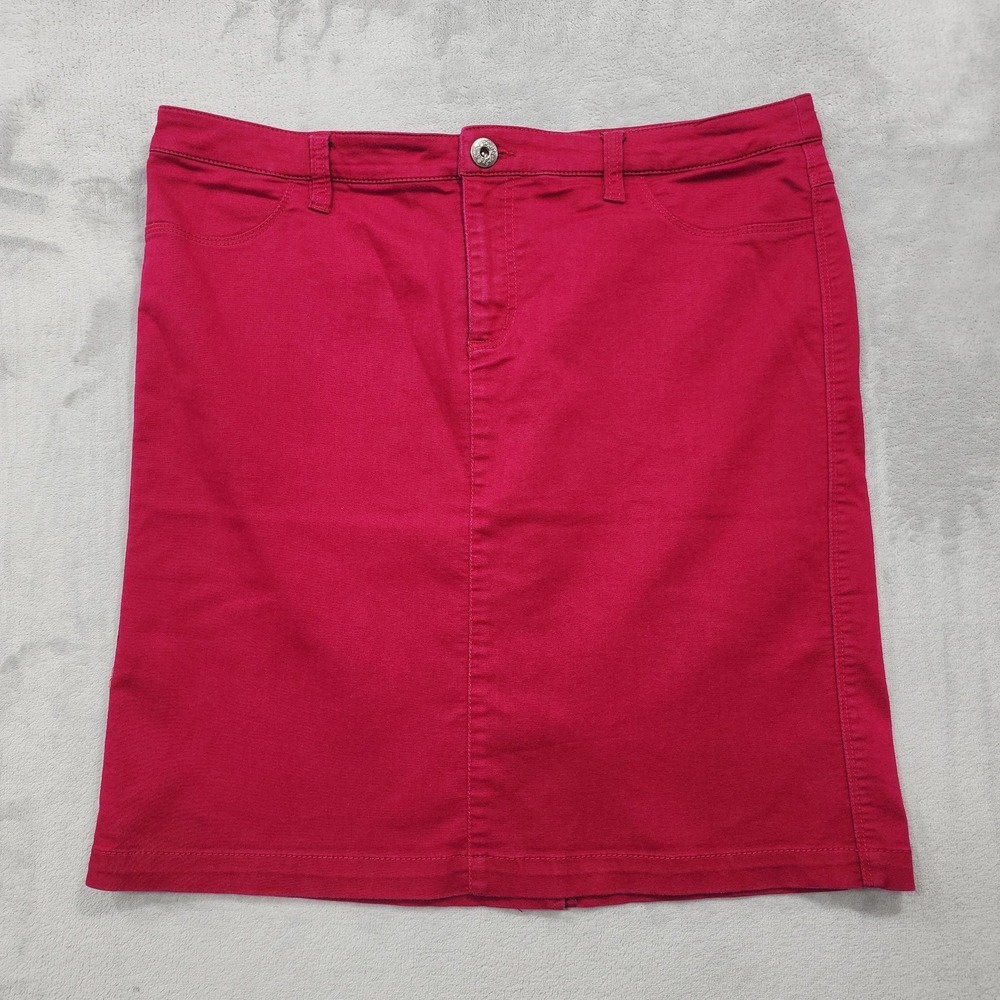 Style&co. Skirt Womens 14 Pink Red Denim Pencil Pockets Stretch Casual Preppy
